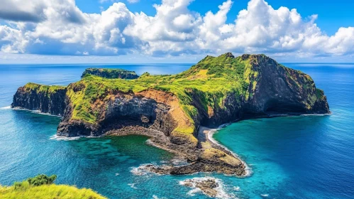 Lush Island with Rugged Coastal Cliffs