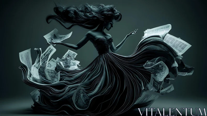 Monochrome Woman in Paper Dress