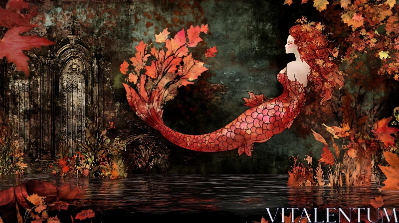 Mermaid in Autumnal Gothic Setting