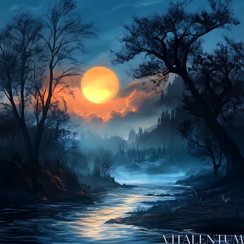 Serene Moon Over River Landscape