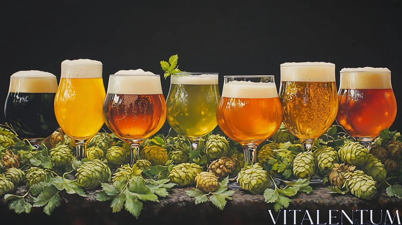 Artistic Beer Still Life with Hops