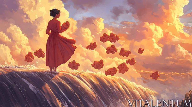 Surreal Woman and Clouds at Sunset