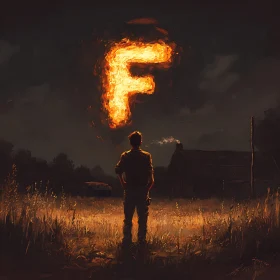 Man Watching Burning Letter F