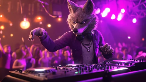 Nightclub DJ with Wolf Head