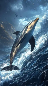 Dolphin in Action Ocean Art