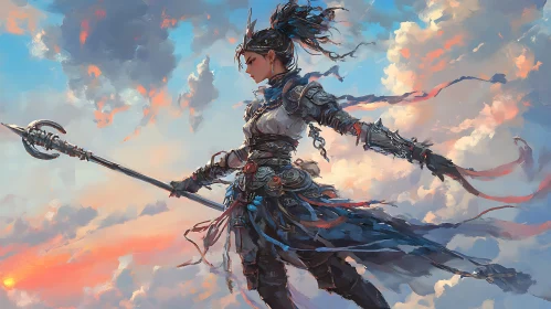 Female Warrior in Cloudy Sky