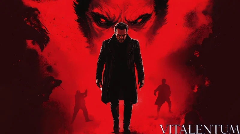 Crimson Shadow: Man and Spectral Wolf
