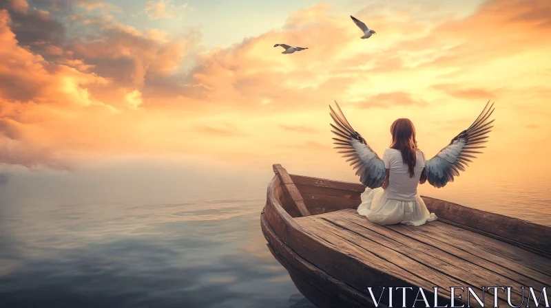 Angel in Boat at Sunset