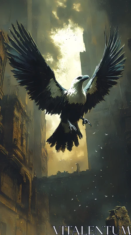 Majestic Eagle in Urban Ruins AI Image