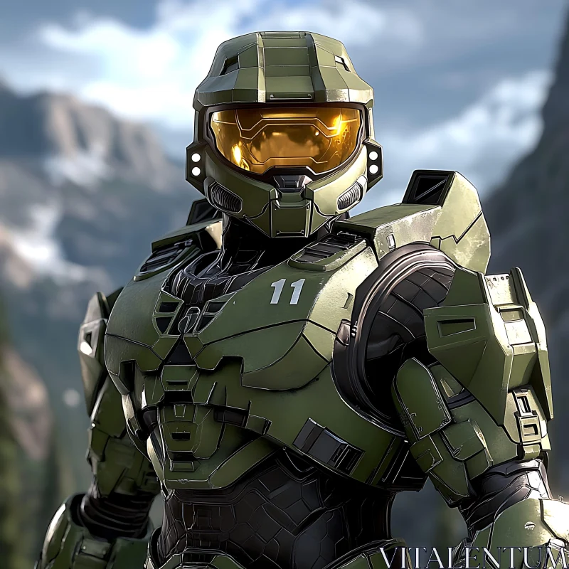 Futuristic Warrior in Olive Green Armor
