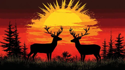 Stags under Setting Sun