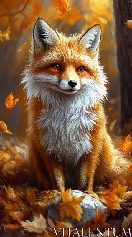 Autumn Fox Surrounded by Leaves
