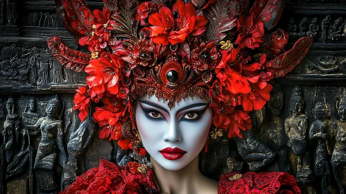 Woman in Red Floral Headdress