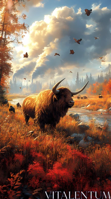 Autumn Wildlife Scene with Bull