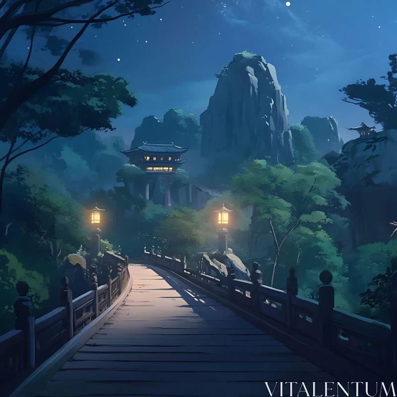 Mountain Temple at Night