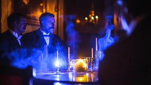 Men in Formal Wear at Candlelit Table