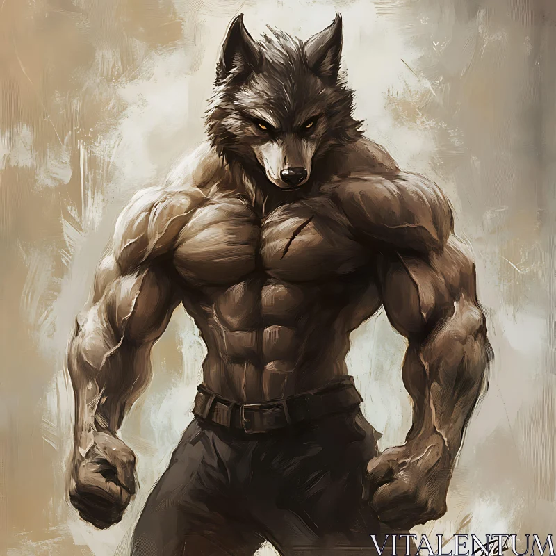 Muscular Werewolf Portrait with Intense Gaze