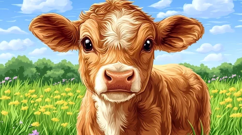Illustration of a Cow in Nature