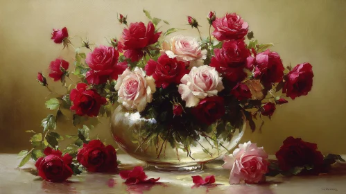 Rose Bouquet in Glass Vase Still Life Artwork
