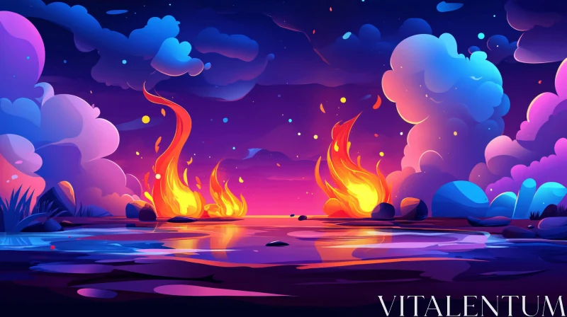 Colorful Abstract Flames Reflecting on Water
