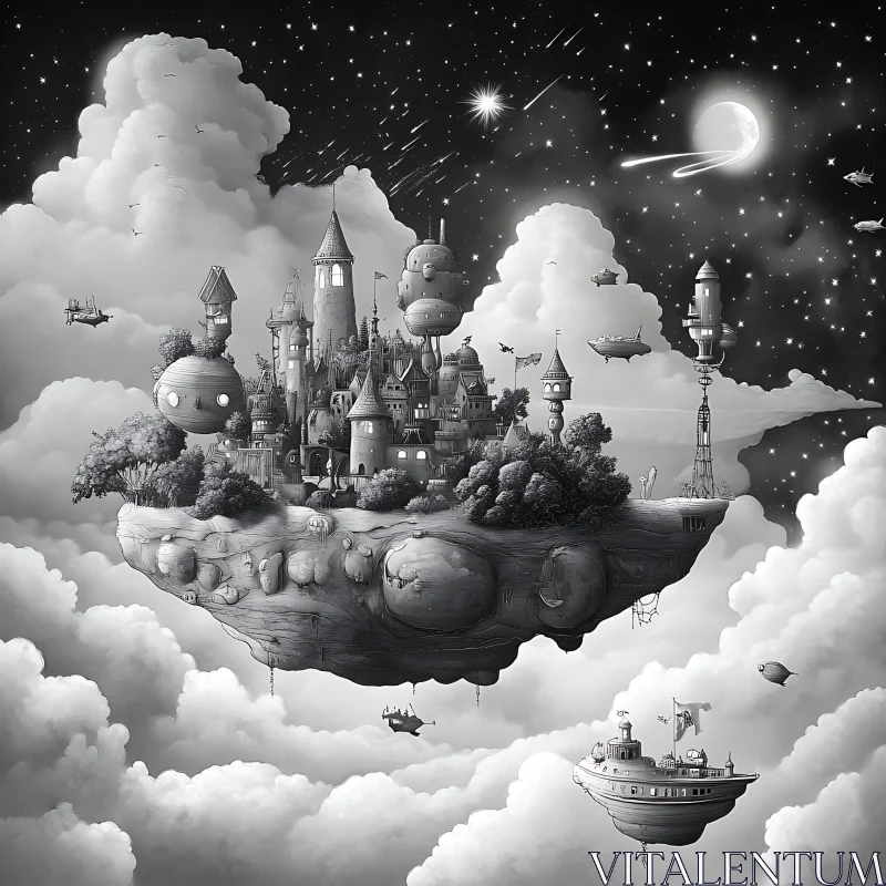 Surreal Island City in the Sky