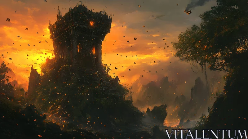 Hilltop Castle at Sunset
