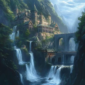 Fantasy Castle in Mountain Landscape