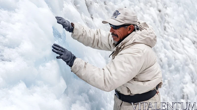 Climber and Frozen Waterfall