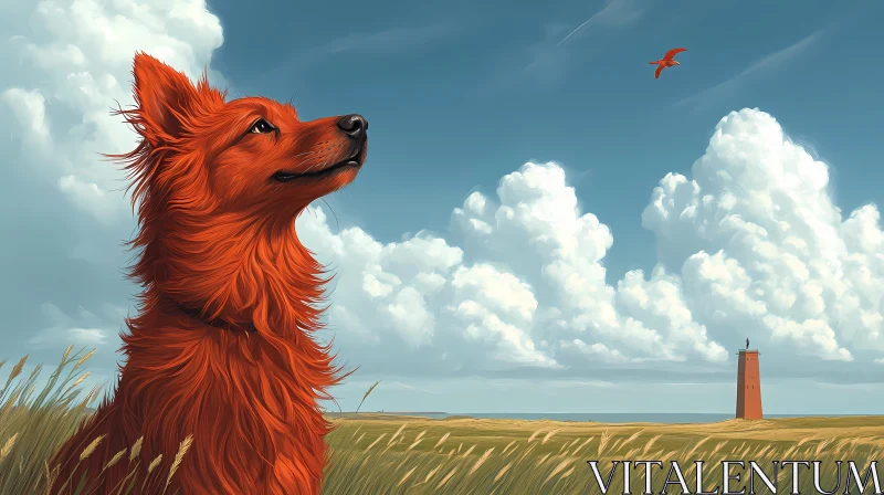 Red-Furred Dog in Open Field