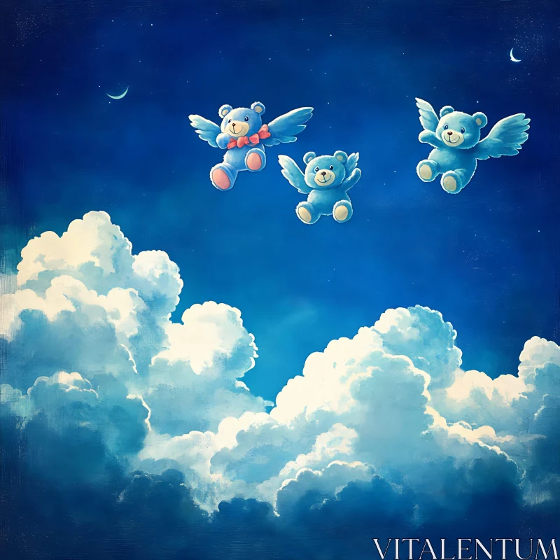 Angelic Teddy Bears in the Night Sky