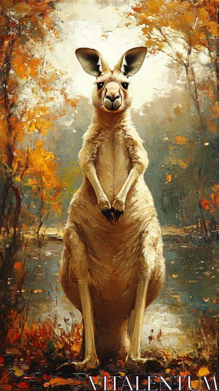 Serene Kangaroo Among Autumn Leaves