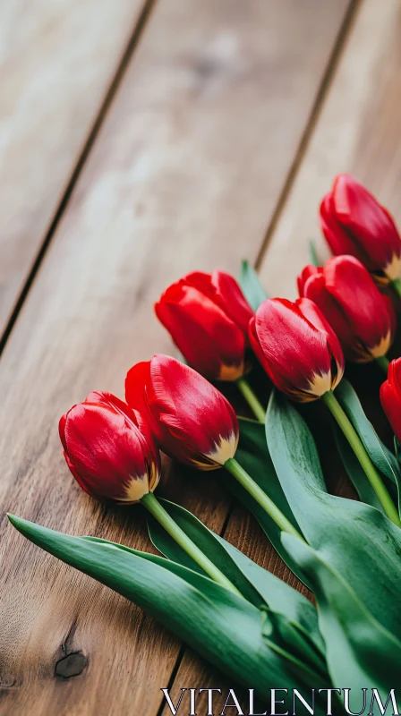 Stunning Red Tulips Resting on Wood