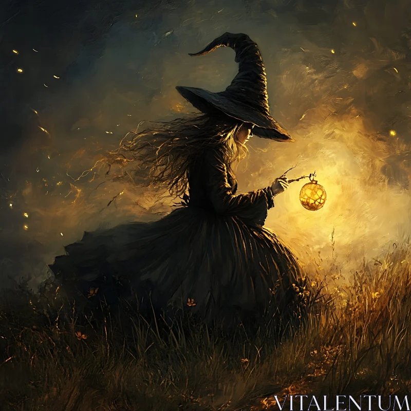 Mystical Witch Holding Lantern