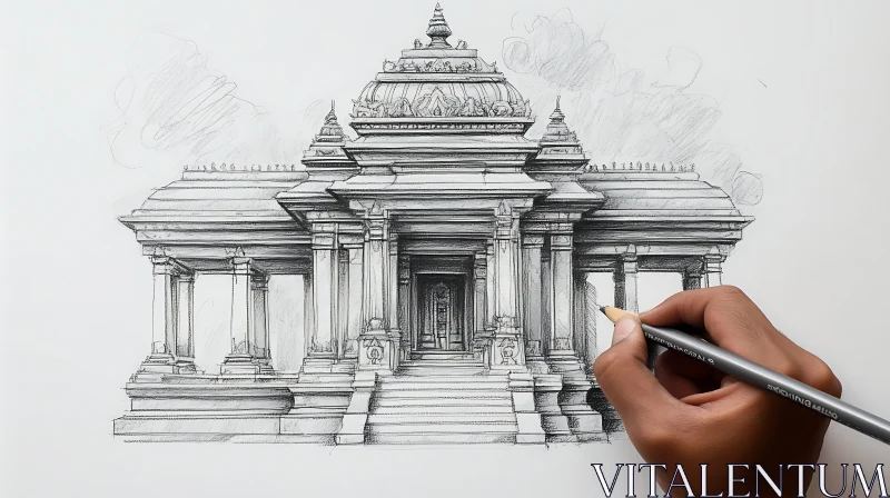 Detailed Temple Drawing in Progress