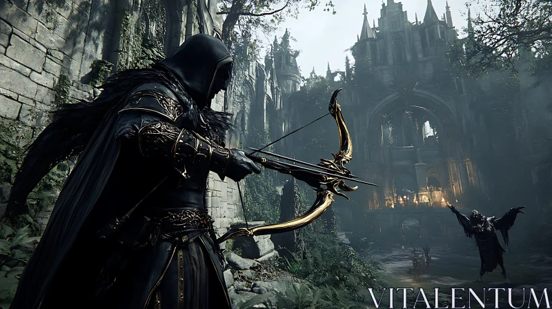 Gothic Archer Aims Golden Bow