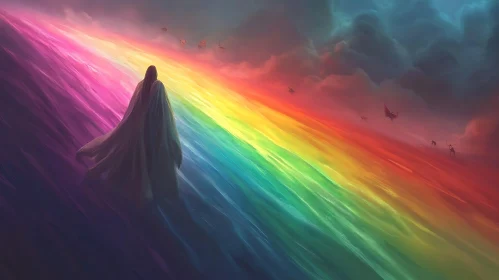 Person Walking on Rainbow