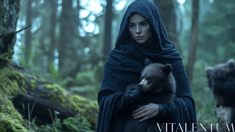 Enchanting Forest Guardian with Bear Cub
