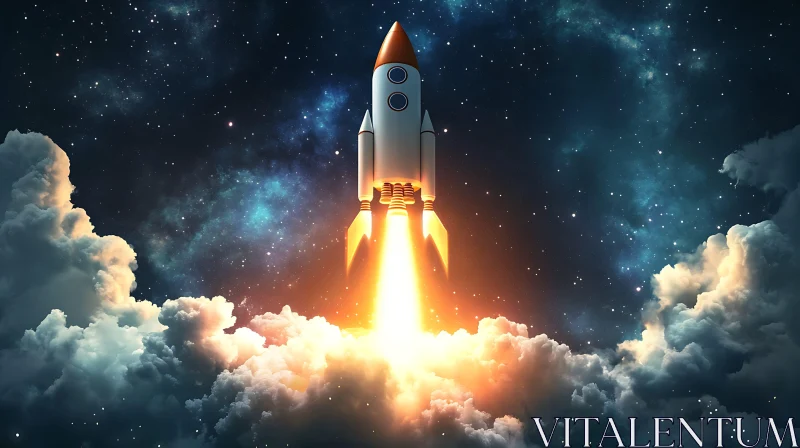 Space Rocket Launching Through Clouds