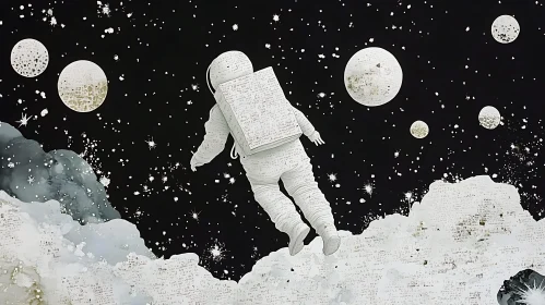 Monochrome Astronaut Among Stars