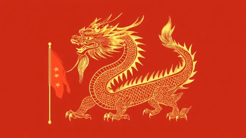 Chinese Dragon Art on Red Background
