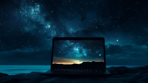 Laptop Displaying Night Sky