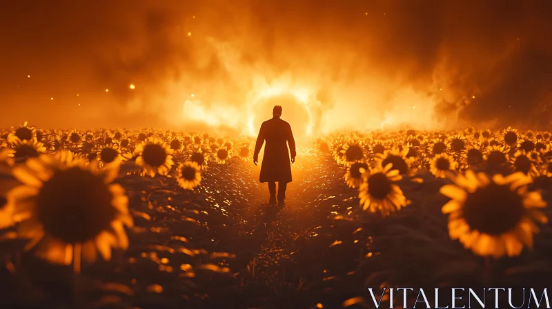 Silhouette in a sunflower field
