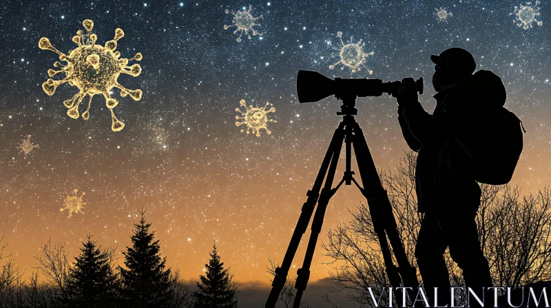 Silhouette Stargazer Under Virus-Filled Sky