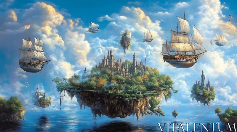 Surreal Sky Kingdom with Sailing Vessels