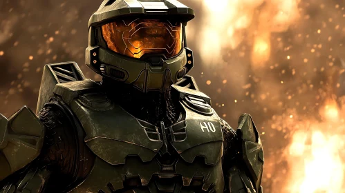Armored Soldier in Battle Scene