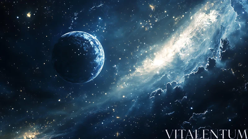 Cosmic Blue Planet Nebula View