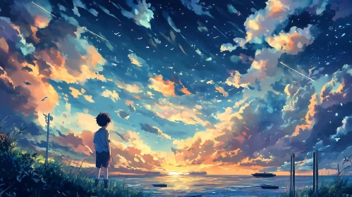 Contemplative Seascape at Sunset