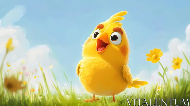 Cartoon Bird with Flowers