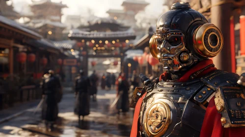 Futuristic Robot in Ancient City
