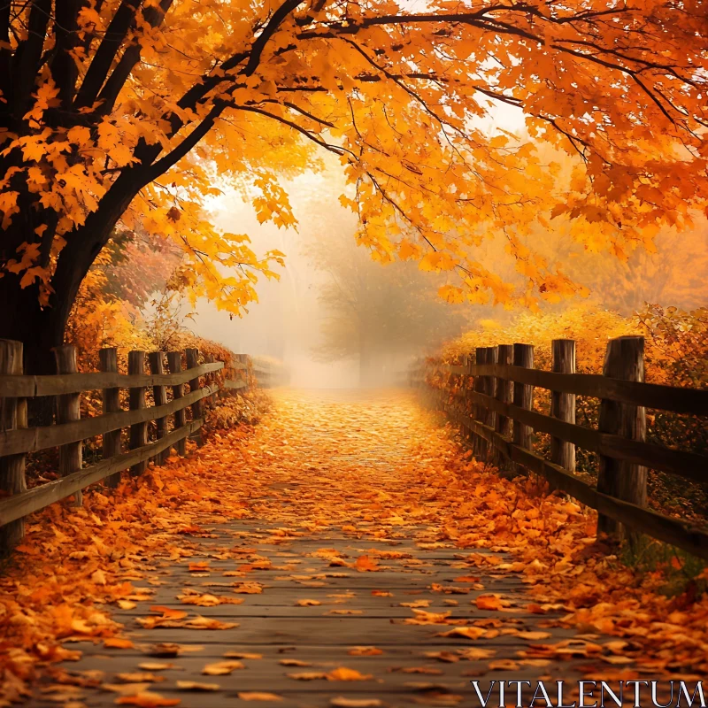 Golden Autumn Leaves on Forest Path AI Image